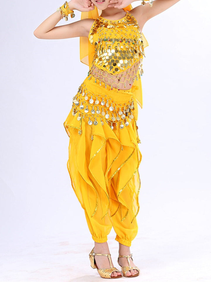 Vêtements de Danse pour Enfants, Manches Courtes, Paillettes, Performance, Polyester