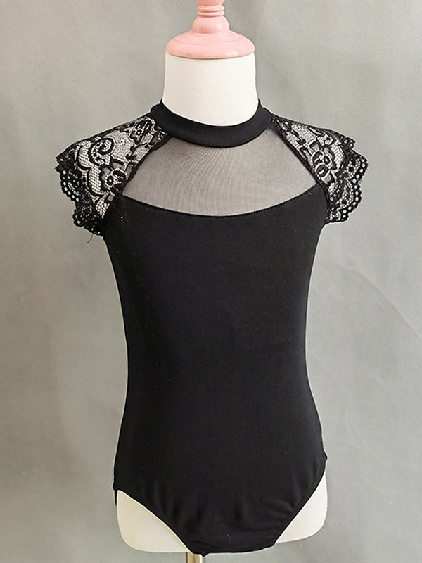 Vêtements de Danse pour Enfants Ballet Dentelle Épissure Manches Courtes Performance pour Filles Spandex