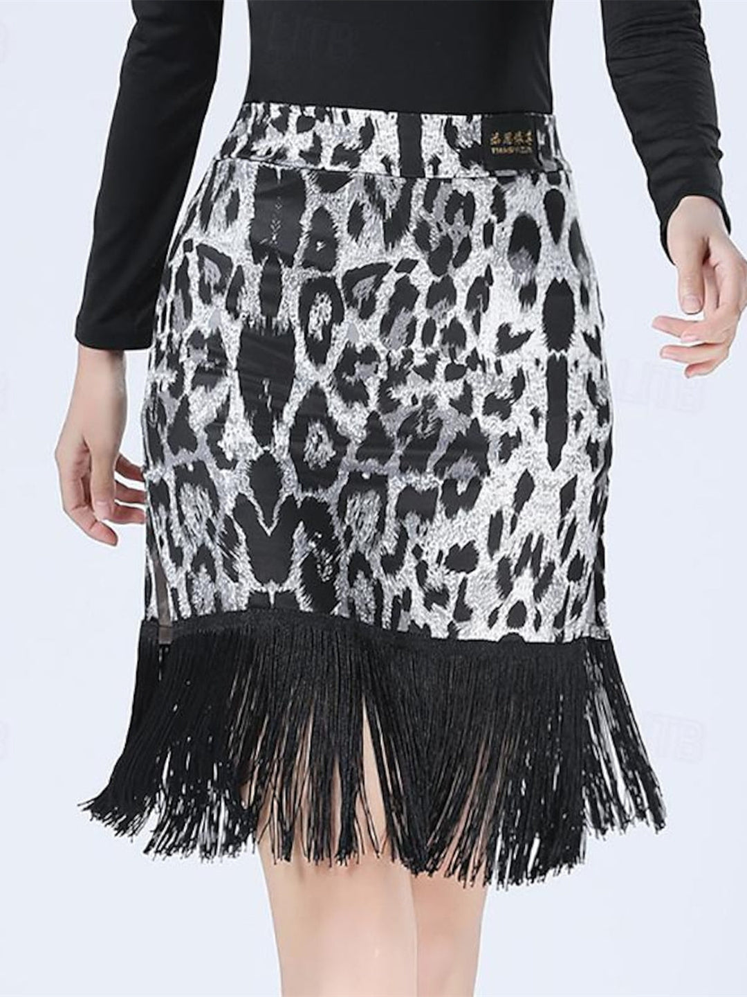 Jupes de Danse de Salon de Danse Latine pour Femmes, Imprimé Léopard, Pompon, Entraînement de Performance pour Femmes, Haute Teneur en Fibres de Lait