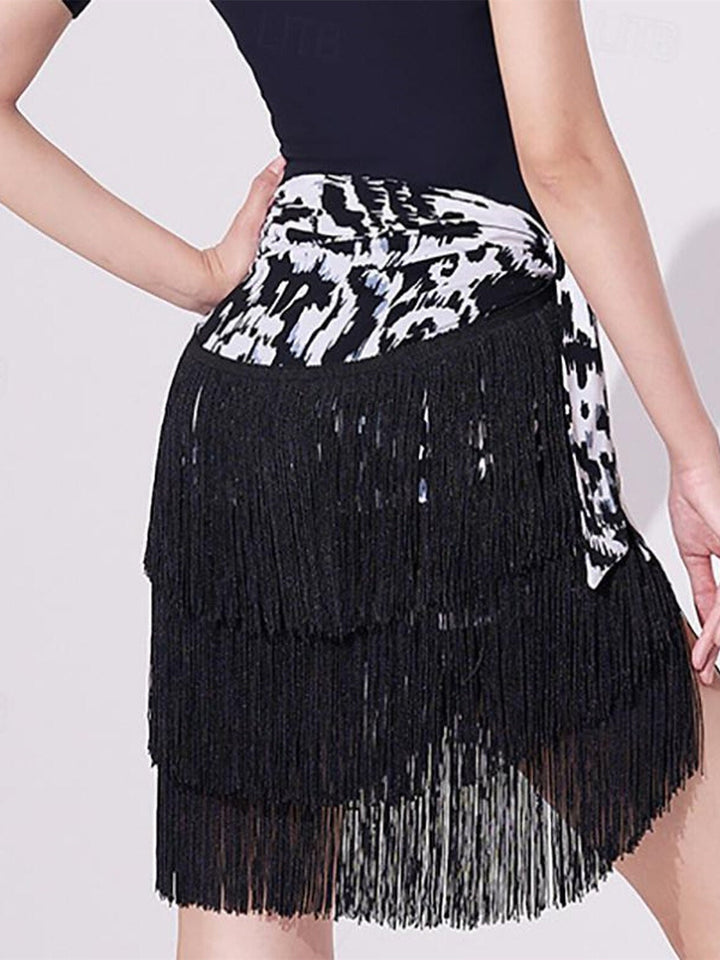 Jupes de Danse de Salon de Danse Latine pour Femmes, Impression de Pompons, Couleur Pure, Performance Féminine, Haute Qualité, Polyester