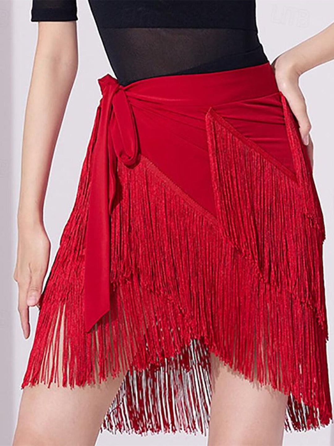 Jupes de Danse de Salon de Danse Latine pour Femmes, Impression de Pompons, Couleur Pure, Performance Féminine, Haute Qualité, Polyester