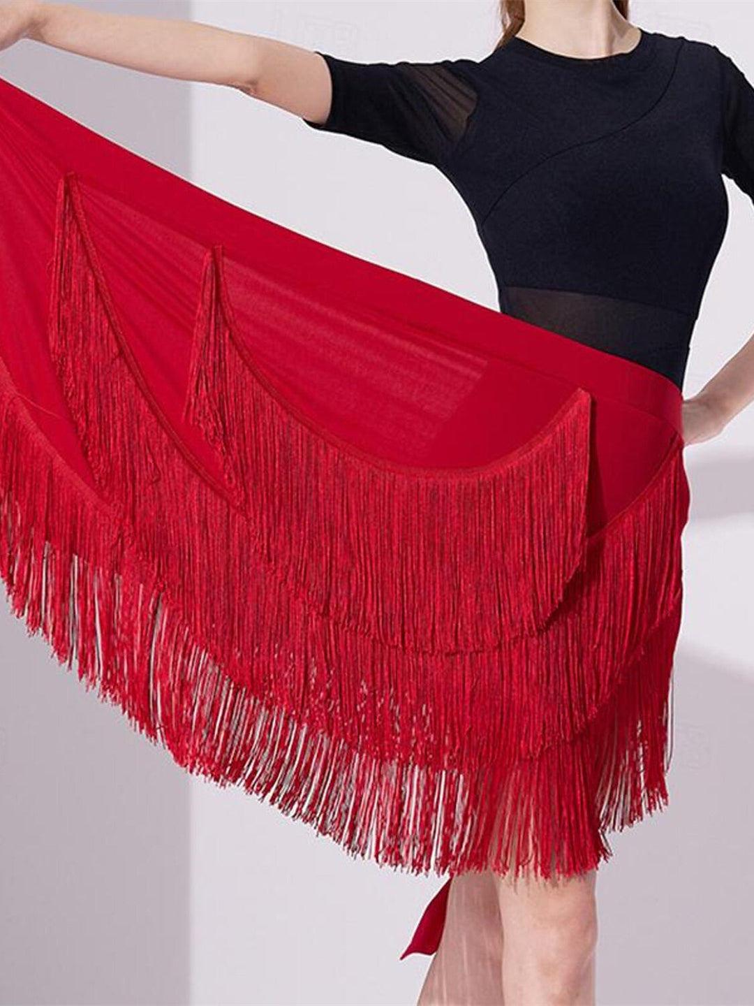 Jupes de Danse de Salon de Danse Latine pour Femmes, Impression de Pompons, Couleur Pure, Performance Féminine, Haute Qualité, Polyester