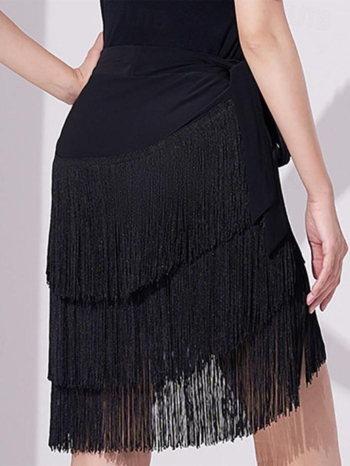 Jupes de Danse de Salon de Danse Latine pour Femmes, Impression de Pompons, Couleur Pure, Performance Féminine, Haute Qualité, Polyester