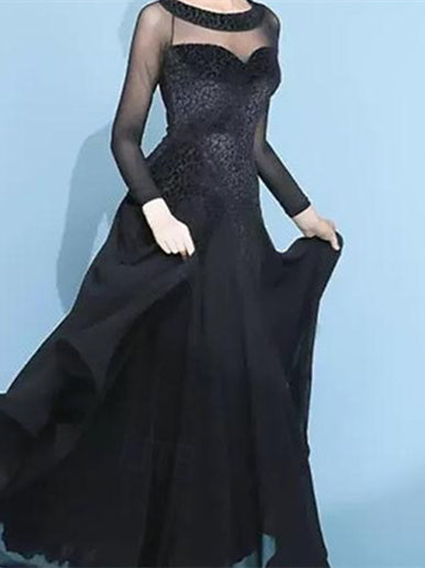 Robe de Danse de Salon pour Femmes, Robe de Danse de Salon en Tulle de Couleur Pure, Manches Longues pour Femmes