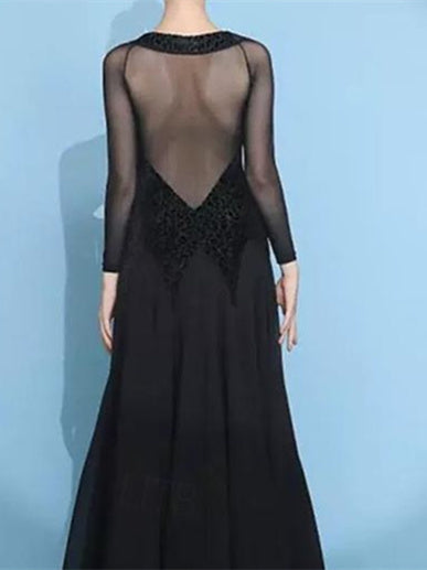 Robe de Danse de Salon pour Femmes, Robe de Danse de Salon en Tulle de Couleur Pure, Manches Longues pour Femmes