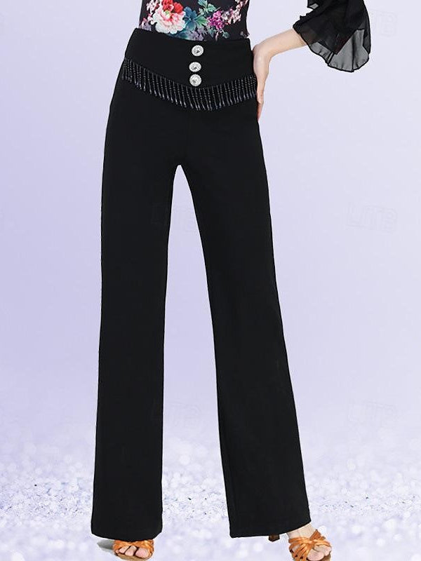 Pantalon de Danse de Salon de Danse Latine pour Femmes® avec Pompons et Épissure de Couleur Pure pour Femmes