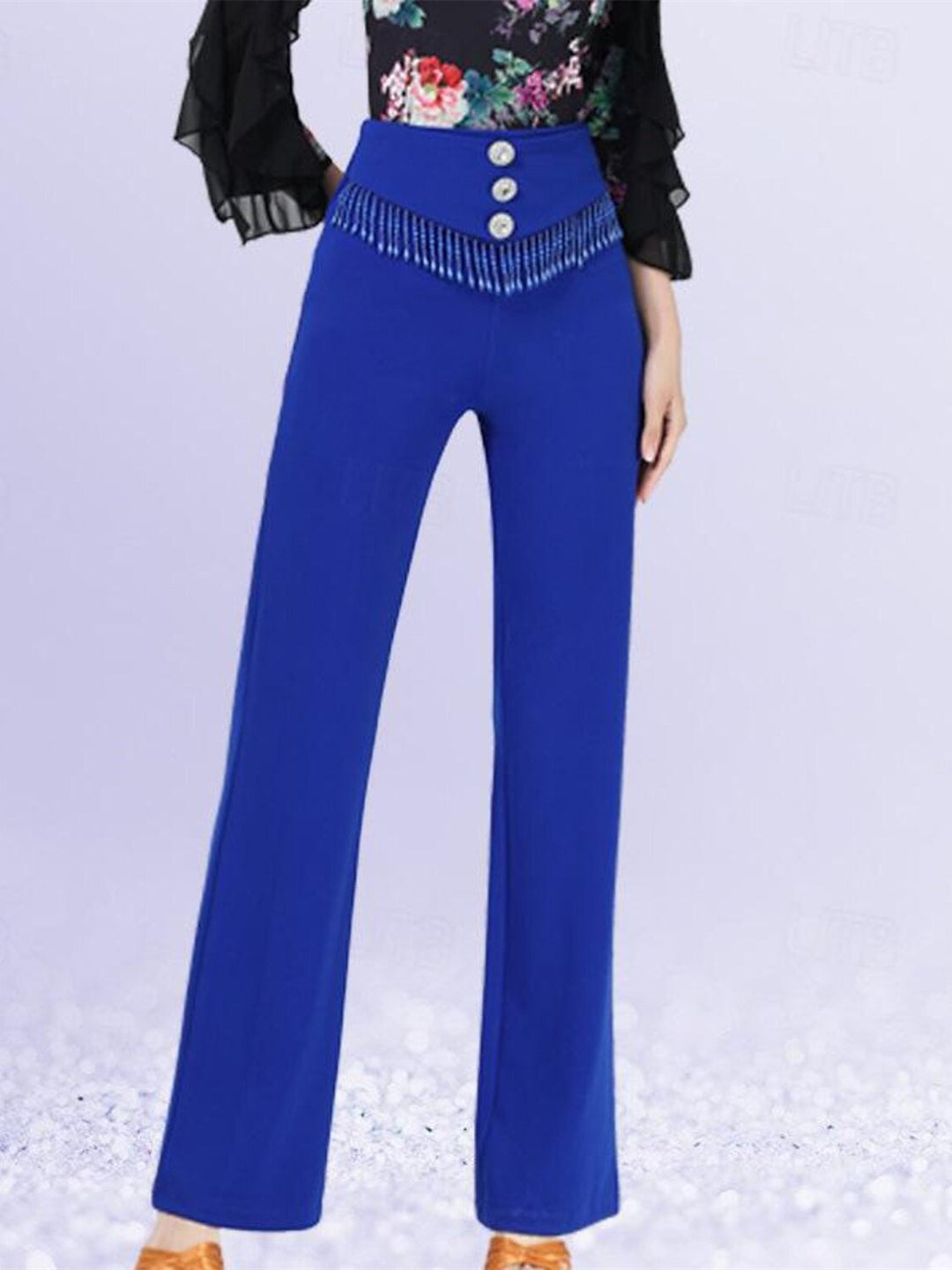Pantalon de Danse de Salon de Danse Latine pour Femmes® avec Pompons et Épissure de Couleur Pure pour Femmes