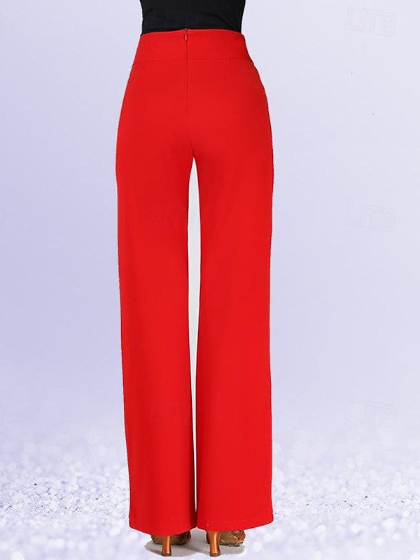 Pantalon de Danse de Salon de Danse Latine pour Femmes® avec Pompons et Épissure de Couleur Pure pour Femmes