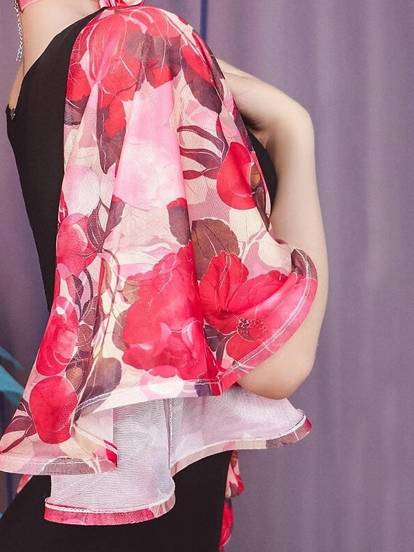 Robe de Danse de Salon Danvewear pour Femmes, Imprimé Plis, Épissure, Performance, Soirée, Manches Longues