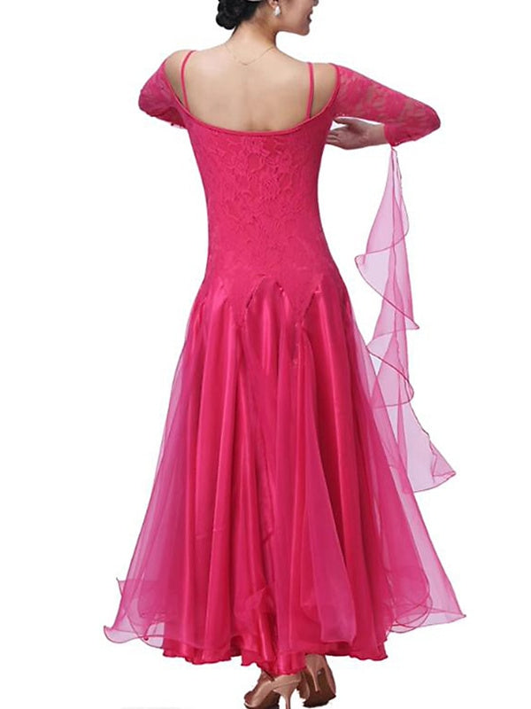 Robe de Danse de Salon pour Femmes, Vêtements de Danse, Dentelle, Épissure de Couleur Pure, Performance, Fête