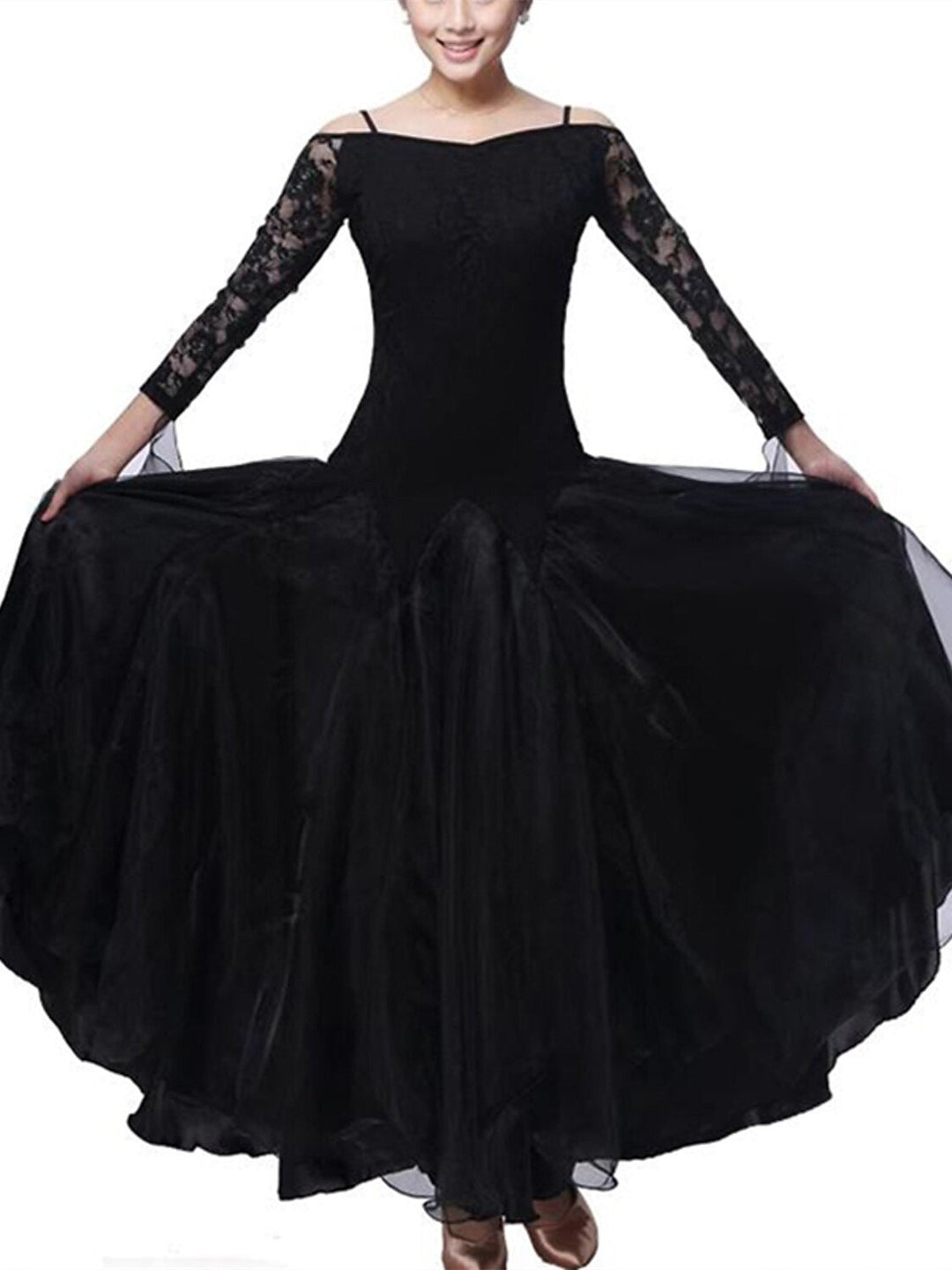 Robe de Danse de Salon pour Femmes, Vêtements de Danse, Dentelle, Épissure de Couleur Pure, Performance, Fête