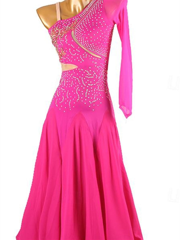 Robe de Danse de Salon pour Femmes, Tenue de Danse de Salon à Strass, Manches Longues pour Femmes