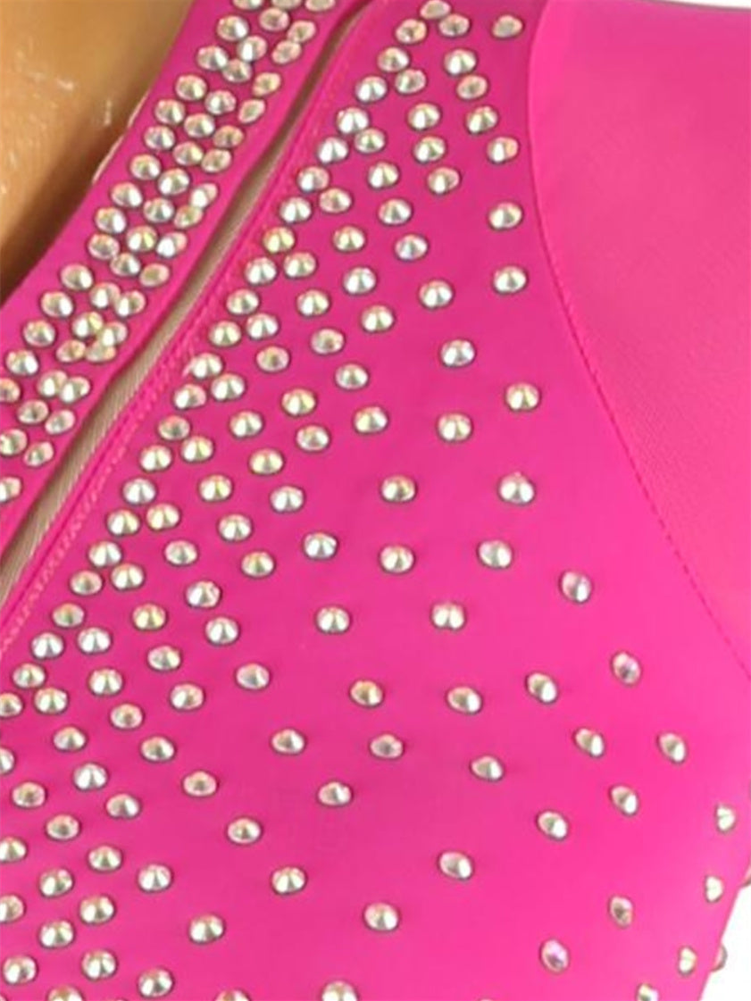 Robe de Danse de Salon pour Femmes, Tenue de Danse de Salon à Strass, Manches Longues pour Femmes