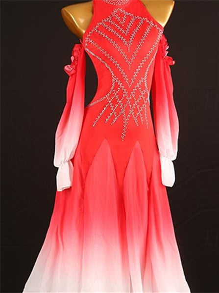 Robe de Danse de Salon pour Femmes, Cristaux/Strass, Tenue de Spectacle Quotidienne pour Femmes, Manches Longues