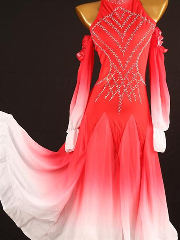 Robe de Danse de Salon pour Femmes, Cristaux/Strass, Tenue de Spectacle Quotidienne pour Femmes, Manches Longues