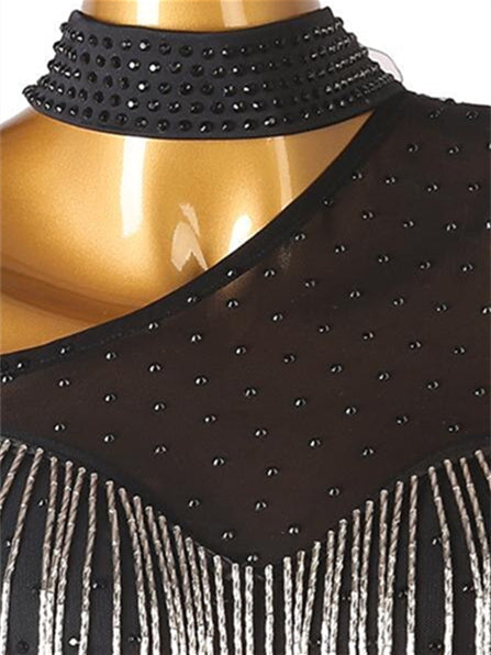 Robe de Danse de Salon pour Femmes, Robe de Danse de Salon, Strass, Pompon, Paillettes, Spectacle pour Femmes, Fête, Sans Manches