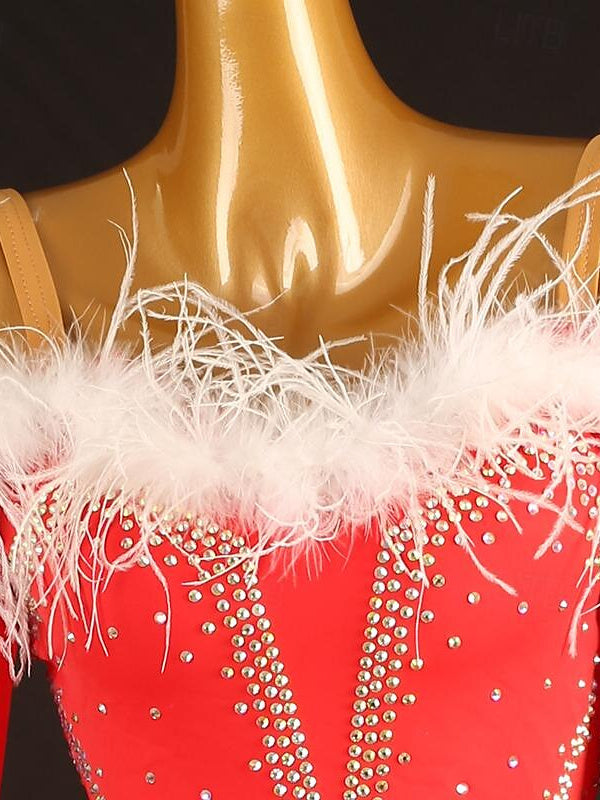 Robe de Danse de Salon pour Femmes, Cristaux/Strass, Manches Longues, pour Spectacle, pour Femmes