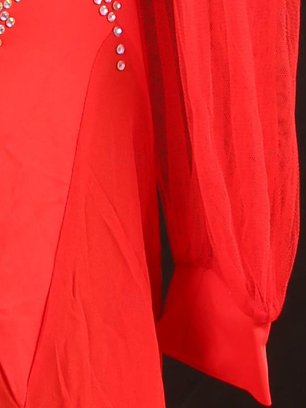 Robe de Danse de Salon pour Femmes, Cristaux/Strass, Manches Longues, pour Spectacle, pour Femmes