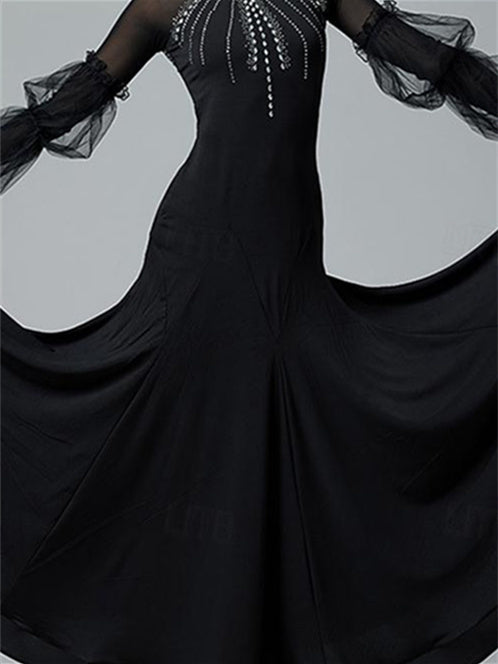 Tenue de Danse pour Femmes Danse Latine Robe de Danse de Salon Cristaux/Strass Performance pour Femmes Manches Longues