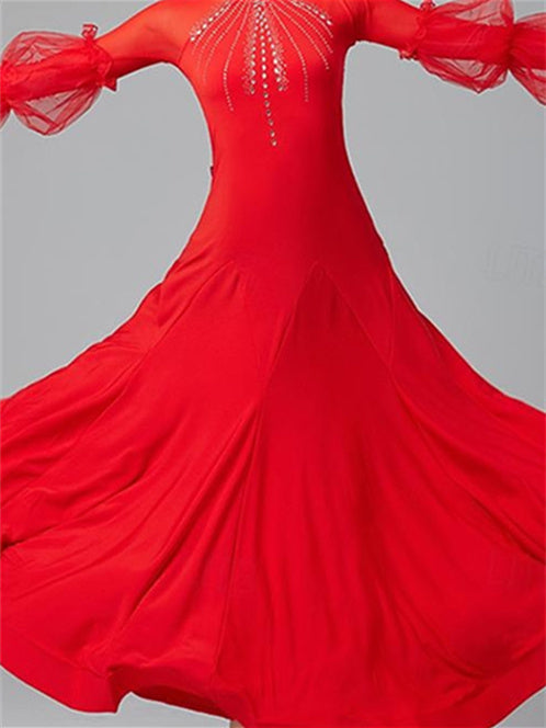 Tenue de Danse pour Femmes Danse Latine Robe de Danse de Salon Cristaux/Strass Performance pour Femmes Manches Longues