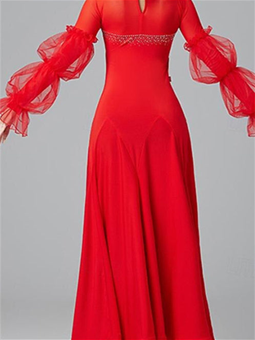 Tenue de Danse pour Femmes Danse Latine Robe de Danse de Salon Cristaux/Strass Performance pour Femmes Manches Longues
