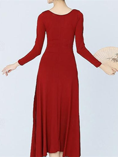 Vêtements de Danse pour Femmes Danse Latine Robe de Danse de Salon Couleur Pure Entraînement pour Femmes Manches Longues