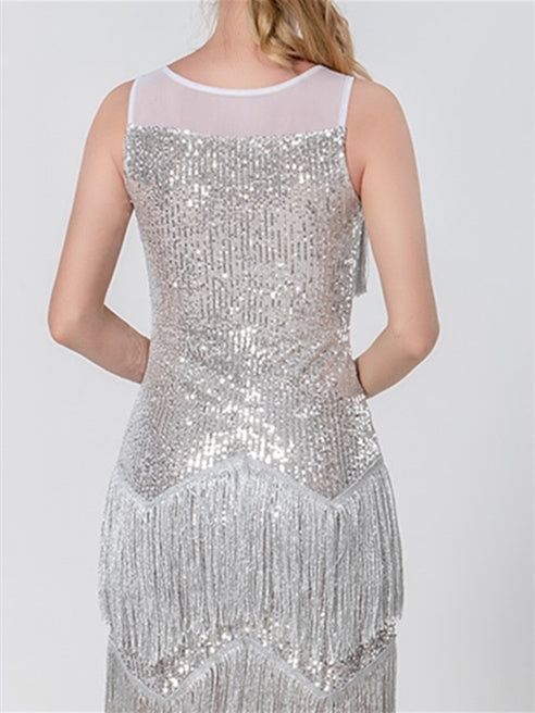 Vêtements de Danse pour Femmes, Robe de Danse Latine, Pompon, Épissure de Couleur Pure, Entraînement de Performance pour Femmes, Sans Manches