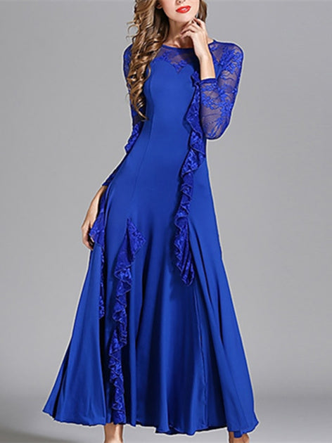 Robe de Danse de Salon pour Femmes, Robe de Danse de Salon en Tulle de Couleur Pure, Manches Longues pour Femmes