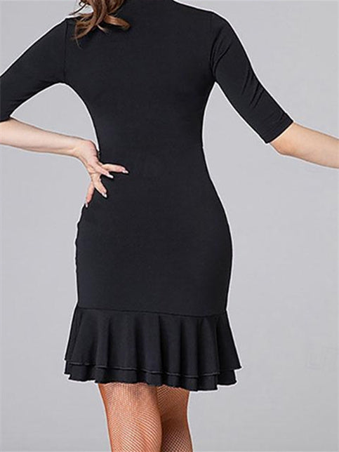 Robe de Danse de Salon Latine à Volants, Couleur Pure, Épissage, Entraînement de Performance pour Femmes, Demi-Manches