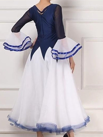 Robe de Danse de Salon pour Femmes avec Cristaux/Strass et Manches Longues pour Femmes