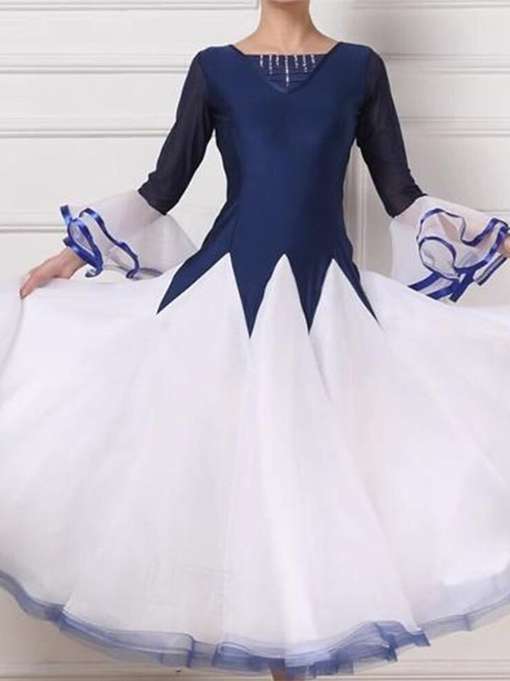 Robe de Danse de Salon pour Femmes avec Cristaux/Strass et Manches Longues pour Femmes