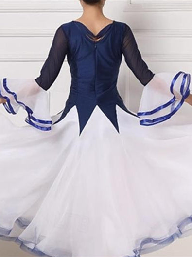 Robe de Danse de Salon pour Femmes avec Cristaux/Strass et Manches Longues pour Femmes