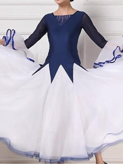 Robe de Danse de Salon pour Femmes avec Cristaux/Strass et Manches Longues pour Femmes