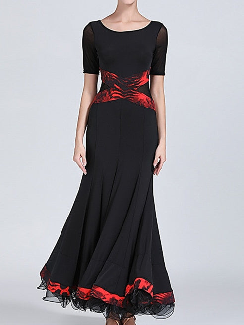 Vêtements de Danse pour Femmes Robe de Danse de Salon Imprimée Entraînement de Performance pour Femmes à Manches Courtes