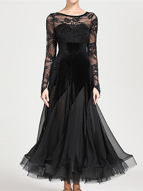 Robe de Danse de Salon pour Femmes, Robe de Danse de Salon, Appliques, Joint Fendu, Entraînement pour Femmes, Performance, Manches Longues