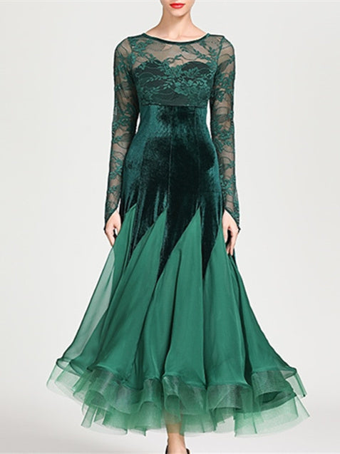 Robe de Danse de Salon pour Femmes, Robe de Danse de Salon, Appliques, Joint Fendu, Entraînement pour Femmes, Performance, Manches Longues