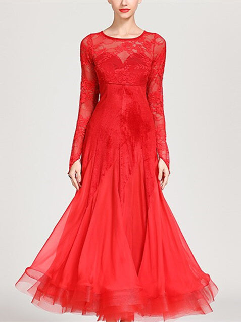 Robe de Danse de Salon pour Femmes, Robe de Danse de Salon, Appliques, Joint Fendu, Entraînement pour Femmes, Performance, Manches Longues