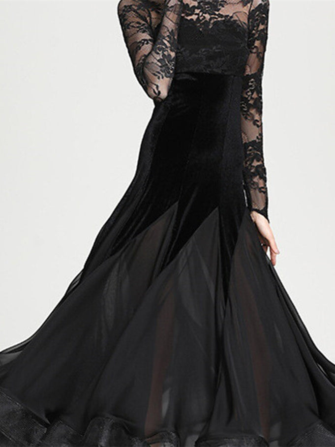 Robe de Danse de Salon pour Femmes, Robe de Danse de Salon, Appliques, Joint Fendu, Entraînement pour Femmes, Performance, Manches Longues