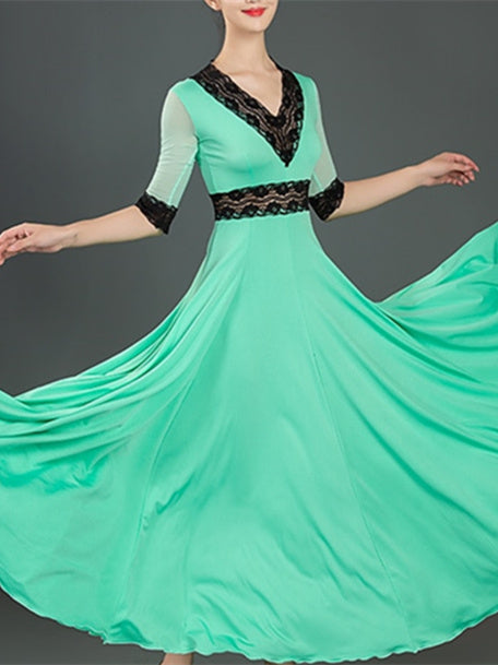 Robe de Danse de Salon pour Femmes, Robe de Danse de Salon en Dentelle Fendue, Demi-Manches pour Femmes