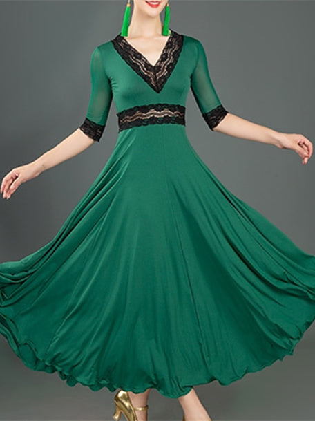 Robe de Danse de Salon pour Femmes, Robe de Danse de Salon en Dentelle Fendue, Demi-Manches pour Femmes