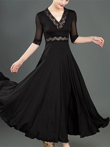 Robe de Danse de Salon pour Femmes, Robe de Danse de Salon en Dentelle Fendue, Demi-Manches pour Femmes