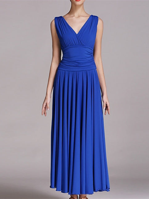 Robe de Danse de Salon pour Femmes, Plissée, Couleur Unie, Entraînement de Performance pour Femmes, Sans Manches