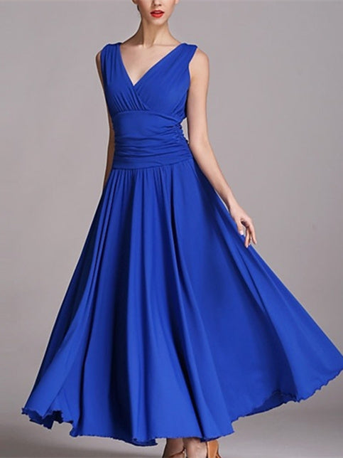 Robe de Danse de Salon pour Femmes, Plissée, Couleur Unie, Entraînement de Performance pour Femmes, Sans Manches