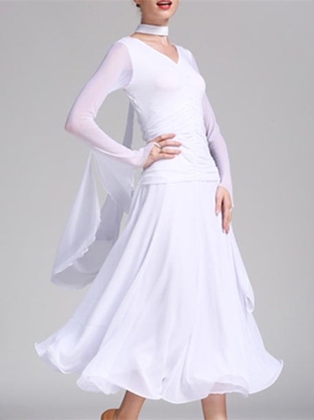 Robe de Danse de Salon pour Femmes, Couleur Unie, Soirée à Thème pour Femmes, Manches Longues