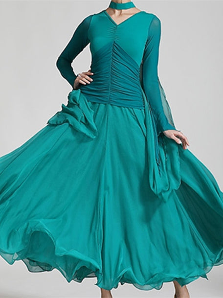 Robe de Danse de Salon pour Femmes, Couleur Unie, Soirée à Thème pour Femmes, Manches Longues