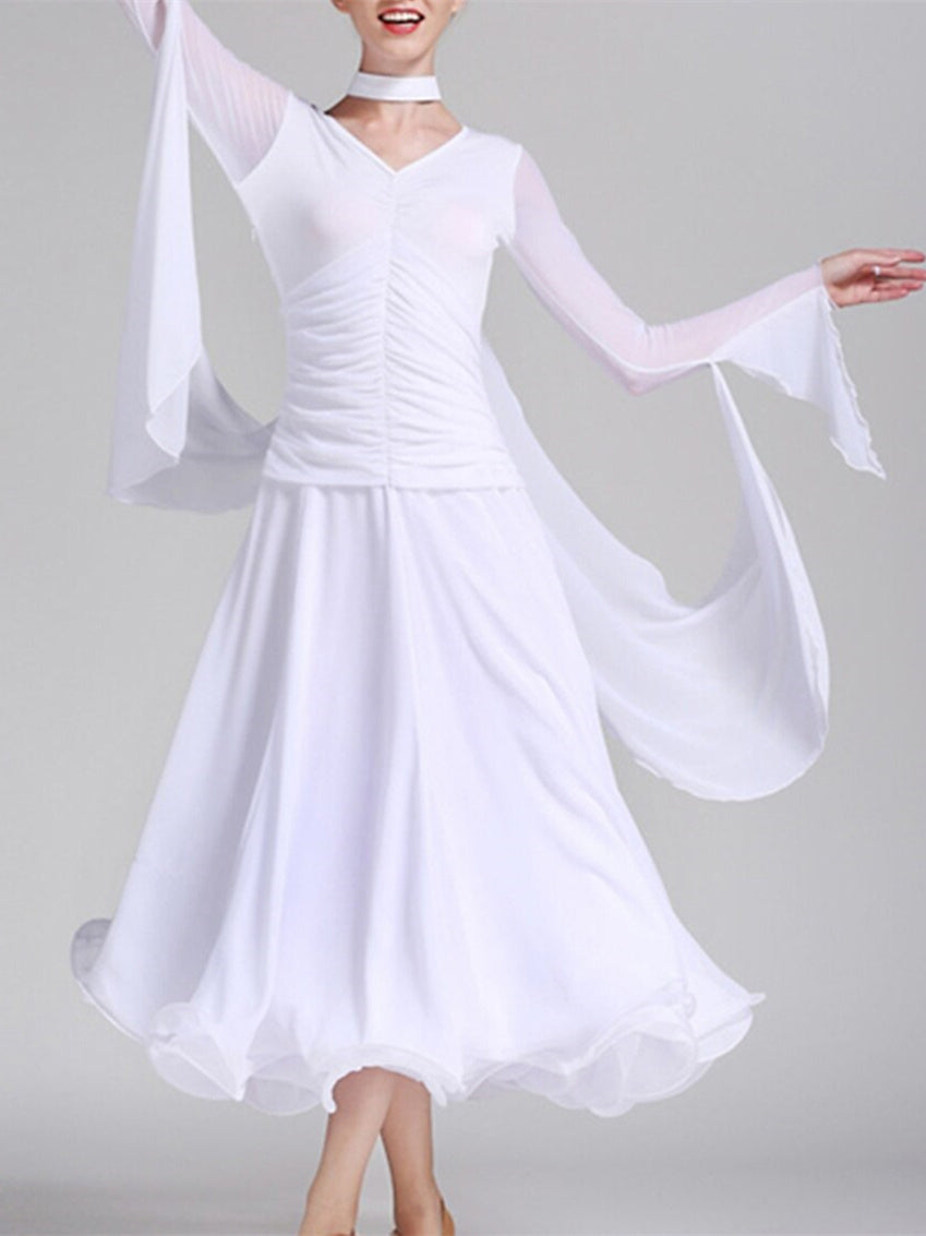 Robe de Danse de Salon pour Femmes, Couleur Unie, Soirée à Thème pour Femmes, Manches Longues