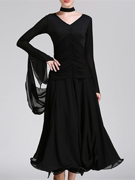 Robe de Danse de Salon pour Femmes, Couleur Unie, Soirée à Thème pour Femmes, Manches Longues