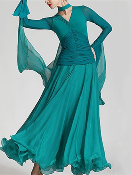 Robe de Danse de Salon pour Femmes, Couleur Unie, Soirée à Thème pour Femmes, Manches Longues