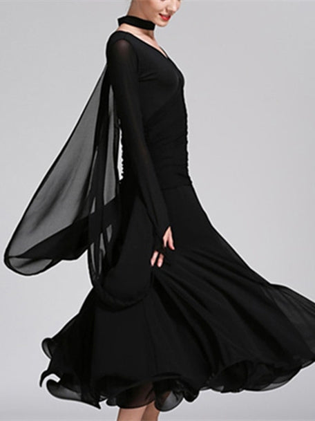 Robe de Danse de Salon pour Femmes, Couleur Unie, Soirée à Thème pour Femmes, Manches Longues