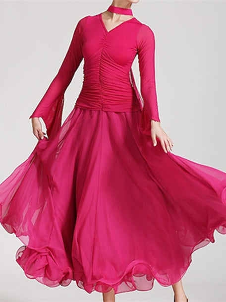 Robe de Danse de Salon pour Femmes, Couleur Unie, Soirée à Thème pour Femmes, Manches Longues